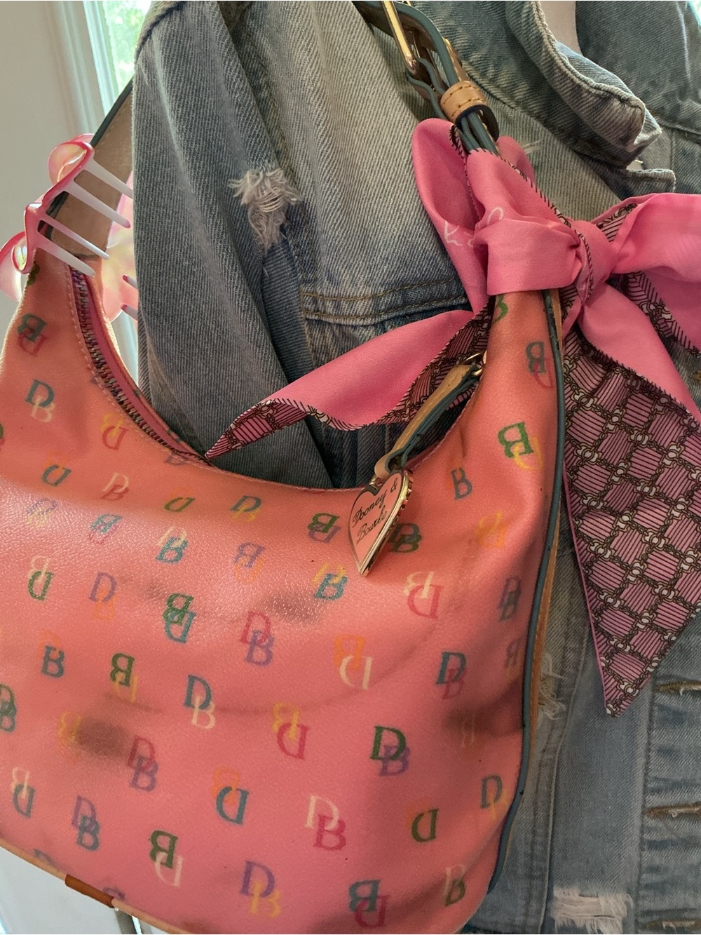 Dooney & Bourke Pink Multicolor Monogram Hobo - Picture 3 of 4